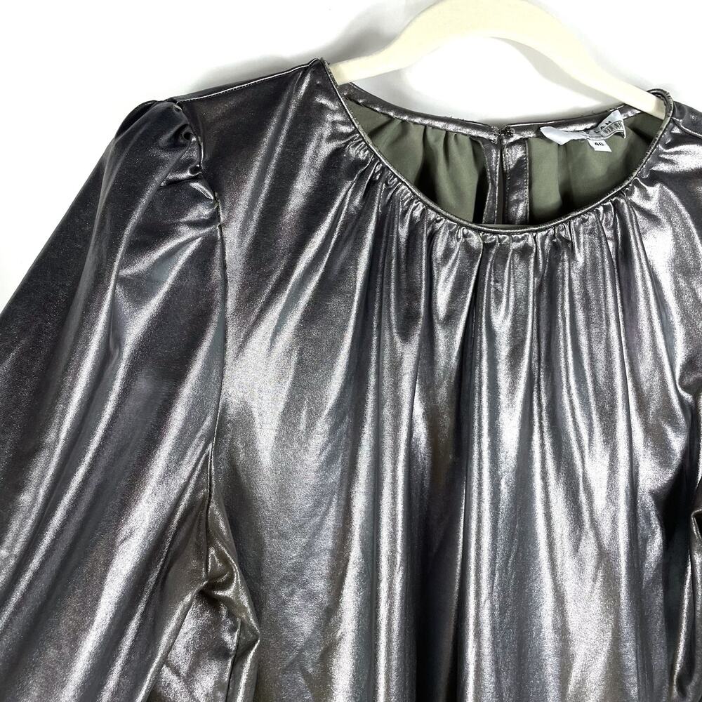 Derek Lam Kary Top Silver Metallic Pleated Pullover Long Sleeve Sz 46 / 10 Us View 6